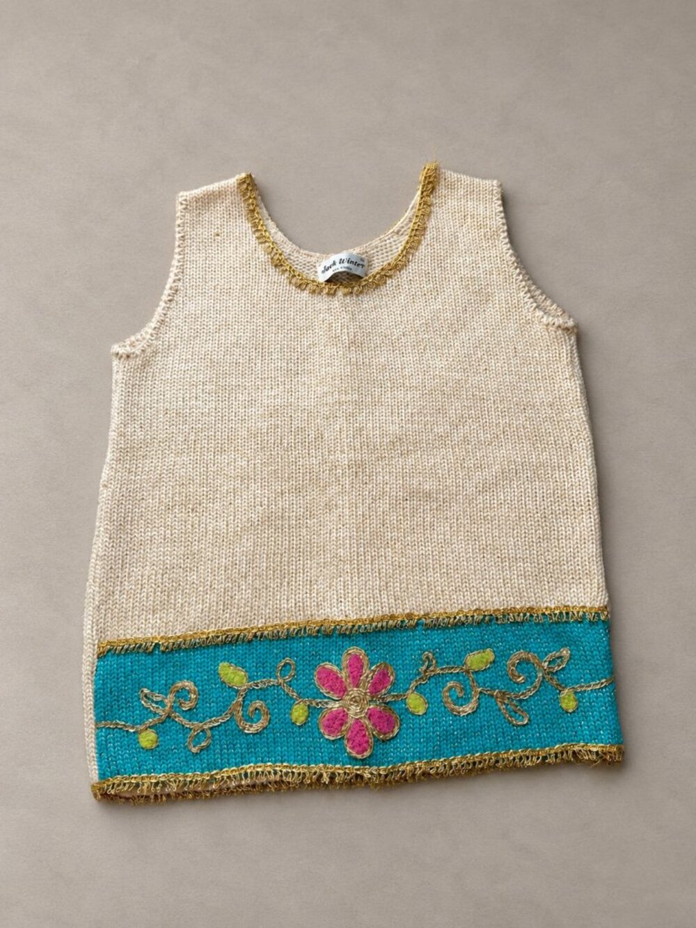 1960s Vintage JACK WINTER Wool Metallic Floral Knit Sweater Vest